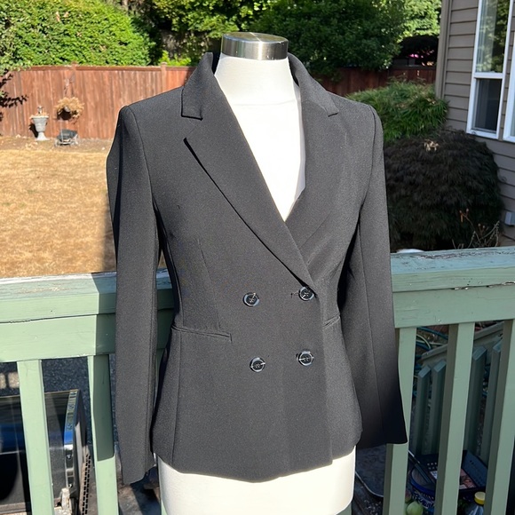 H&M Tailored Black Blazer double breasted 8 Suit Jacket Professional Work - Picture 2 of 10